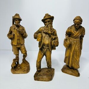 Jobin Brienz of Switzerland Hand Carved 10 In. Wood Sculptures Set of 3 Vintage